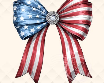 Western Coquette USA Bow PNG with Rhinestone | 4th of July Red White Blue Clipart | Patriotic Cowgirl Sublimation | America Shirt Design