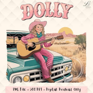 Dolly Inspired PNG | Retro Cowgirl with Guitar Clipart | Country Music Sublimation Design | Vintage Western Shirt PNG | Rodeo Aesthetic