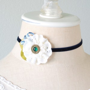 Velvet Ribbon Choker with Lace Flower - Statement Necklace - Gift for Teen Girls - Festival Outfit - Boho Jewelry - Floral Necklace