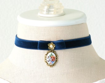 Colorful Flower Pendant Choker Necklace - Renaissance Fair Festival Jewelry