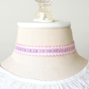 Pink Floral Ribbon Choker - Rococo Coquette Jewelry
