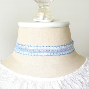 Vintage Ribbon Choker - Light Blue Fabric Necklace - Coquette Jewelry