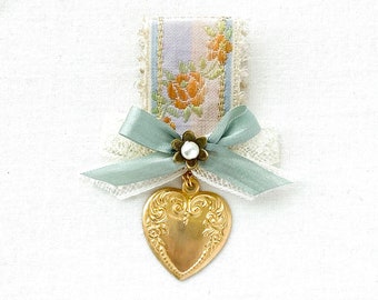 Valentine Charm Pin - Ribbon Bow Brooch - Handmade Gifts by Rosy Posy Designs