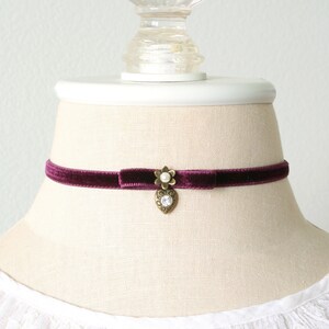 Purple Choker with Rhinestone Heart Charm Velvet Ribbon Necklace Girlfriend Gift Renaissance Fair Festival Boho Jewelry image 3