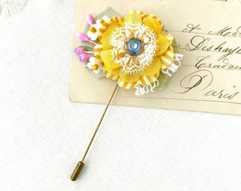 Yellow Flower Pin for Lapels or Hats - Floral Stick Pin Boutonniere