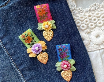Lapel Pins with Heart Charms - Handmade Jewelry by Rosy Posy Designs
