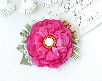 Bright Pink Fabric Flower Brooch Pin