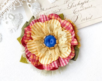 Colorful Fabric Flower Brooch Pin