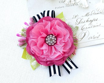 Hot Pink Fabric Flower Brooch Pin