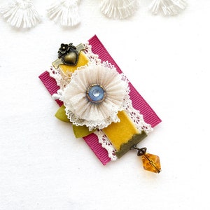 Plum Red Silk Jasmine Flower Pin Brooch, Handmade Fabric Brooch