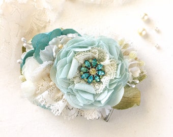 Hair Flower Accessory - Floral Hair Comb - Light Blue Wedding - Bridal Hair Piece - Flower Girl - Bridesmaids