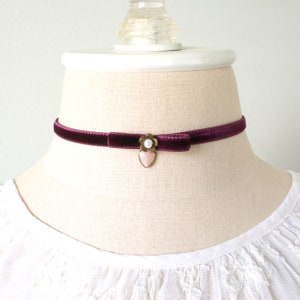 Choker with Heart Charm Velvet Ribbon Necklace with Bow Girlfriend Gift Burgundy Purple Choker Gift Daughter Teen Girl Boho Choker image 2