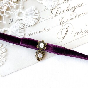 Purple Choker with Rhinestone Heart Charm Velvet Ribbon Necklace Girlfriend Gift Renaissance Fair Festival Boho Jewelry image 1