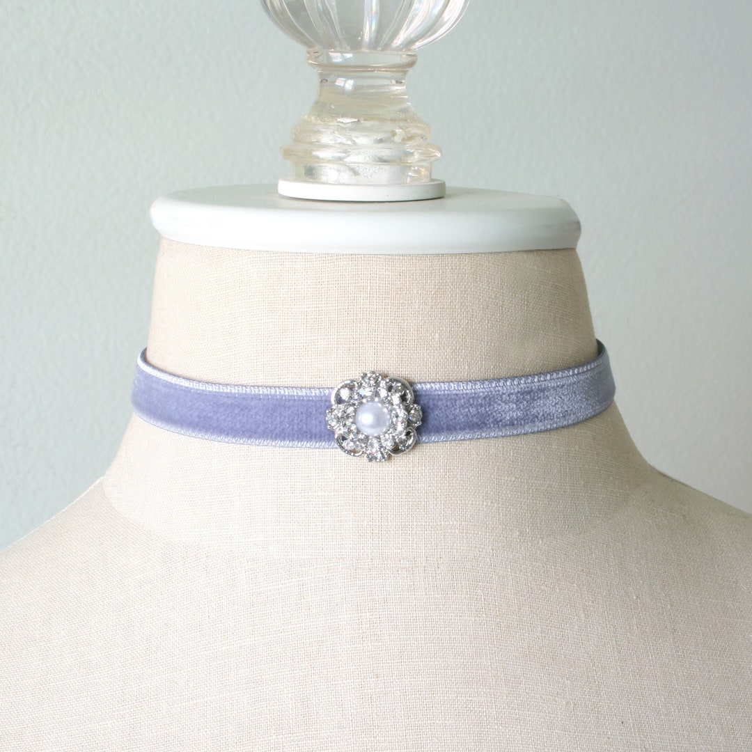 Rhinestone Pearl Choker for Women Lavender Velvet Ribbon - Etsy