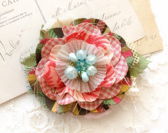 Fabric Flower Brooch Pin - Unique Gift for Mother, Grandmother, Caregiver or Friend - Textile Brooch