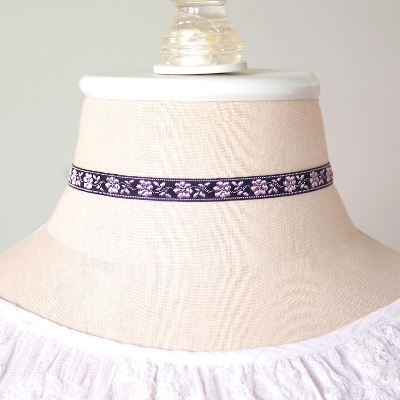 Black and Pink Floral Ribbon Choker Necklace - Etsy