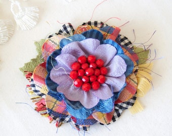 Colorful Flower Pin - Mothers Day Gift - Fabric Flower Brooch - Textile Brooch - Floral Pin for Hat - Lapel Pin