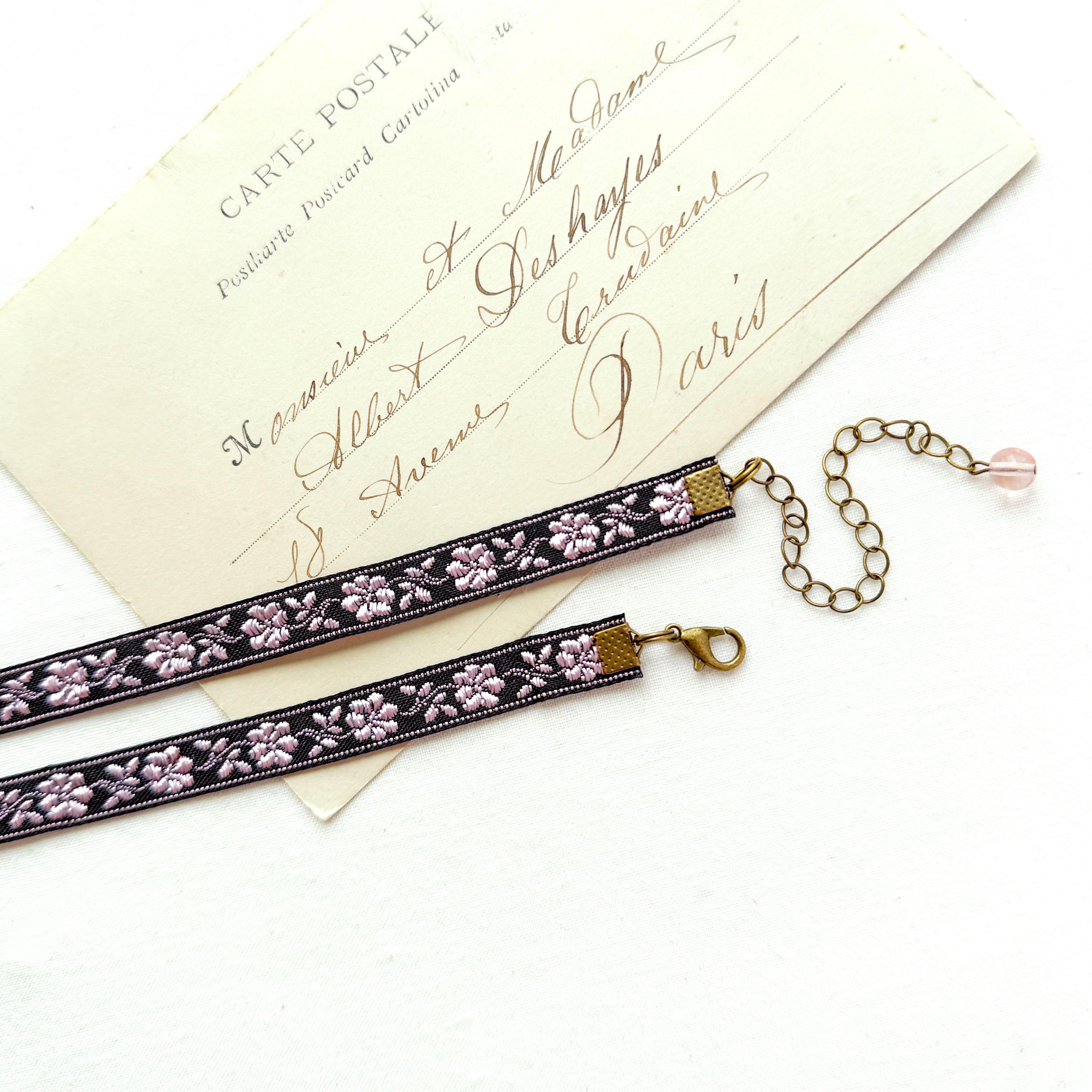 Black and Pink Floral Ribbon Choker Necklace - Etsy