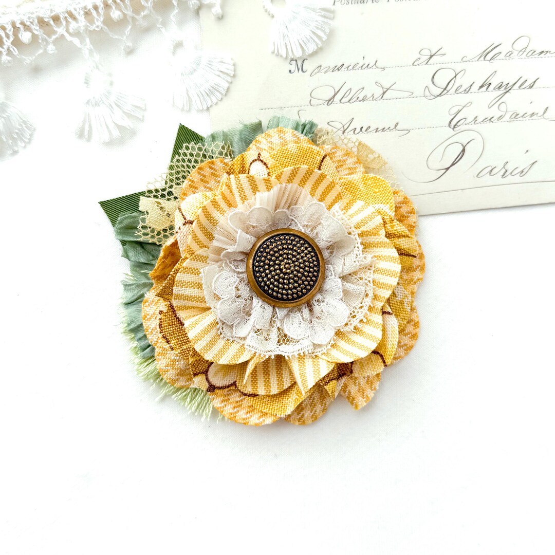 Sunflower Fabric Flower Brooch Floral Textile Pin