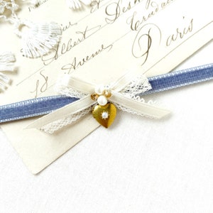 Lavender Ribbon Necklace with Dainty Pearl Heart Locket