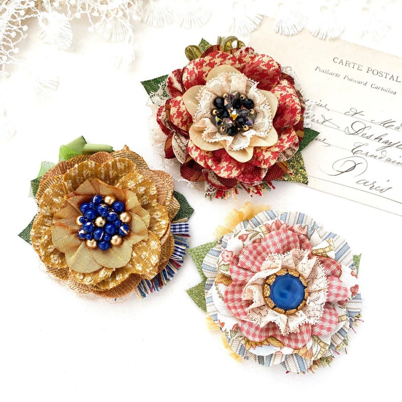 Custom Made Fabric Flower Brooch Floral Dress Pin Corsage Etsy