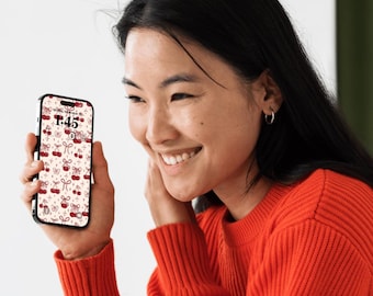 Aesthetic Cottagecore Theme Wallpapers for iPhone & Android, Cozy Neutral Icons, Beige and Red, Bow and Cherry Themed Wallpaper