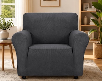 Dark Grey Stretch Armchair Slipcover, Washable Pet Furniture Protector