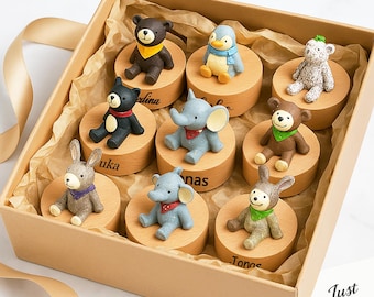 Personalized Wooden Music Box: Resin Animal Figurine, Baby Keepsake