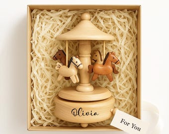 Personalized Baby Music Box – Custom Carousel Keepsake, Newborn Gift
