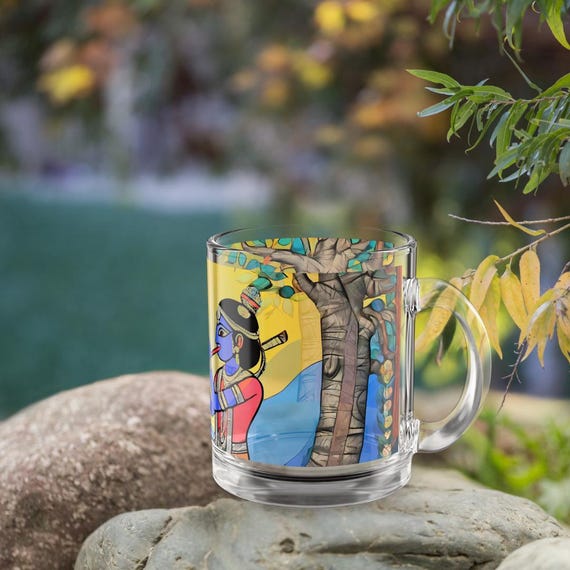 Hand-painted Glass Coffee Mug: Krishna Flute Player Design - Etsy UK