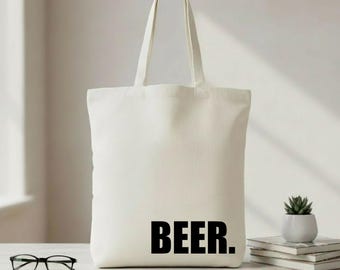 BEER fabric bag. Cotton tote bag, natural finish, with beer print.