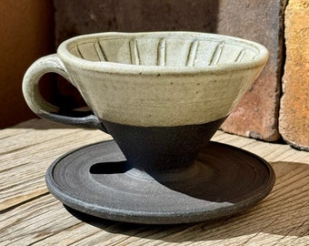 Ceramic Coffee Pourover, Black and White Pottery, Coffee Brewer, Coffee Dripper, Pottery Pourover, Coffee Gifts, Modern, Minimalist Design.