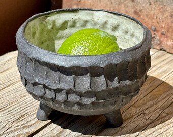 Black Pottery Bowl, Coiled Bowl, Dip Bowl, Guacamole Bowl, Textural Pottery, Minimalist, Primitive Style, Nut Bowl, Candy Bowl.