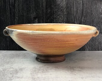 Unique Gift Brown and Red Stoneware Soda Fired Bowl Serving Bowl Birthday Gift 111731