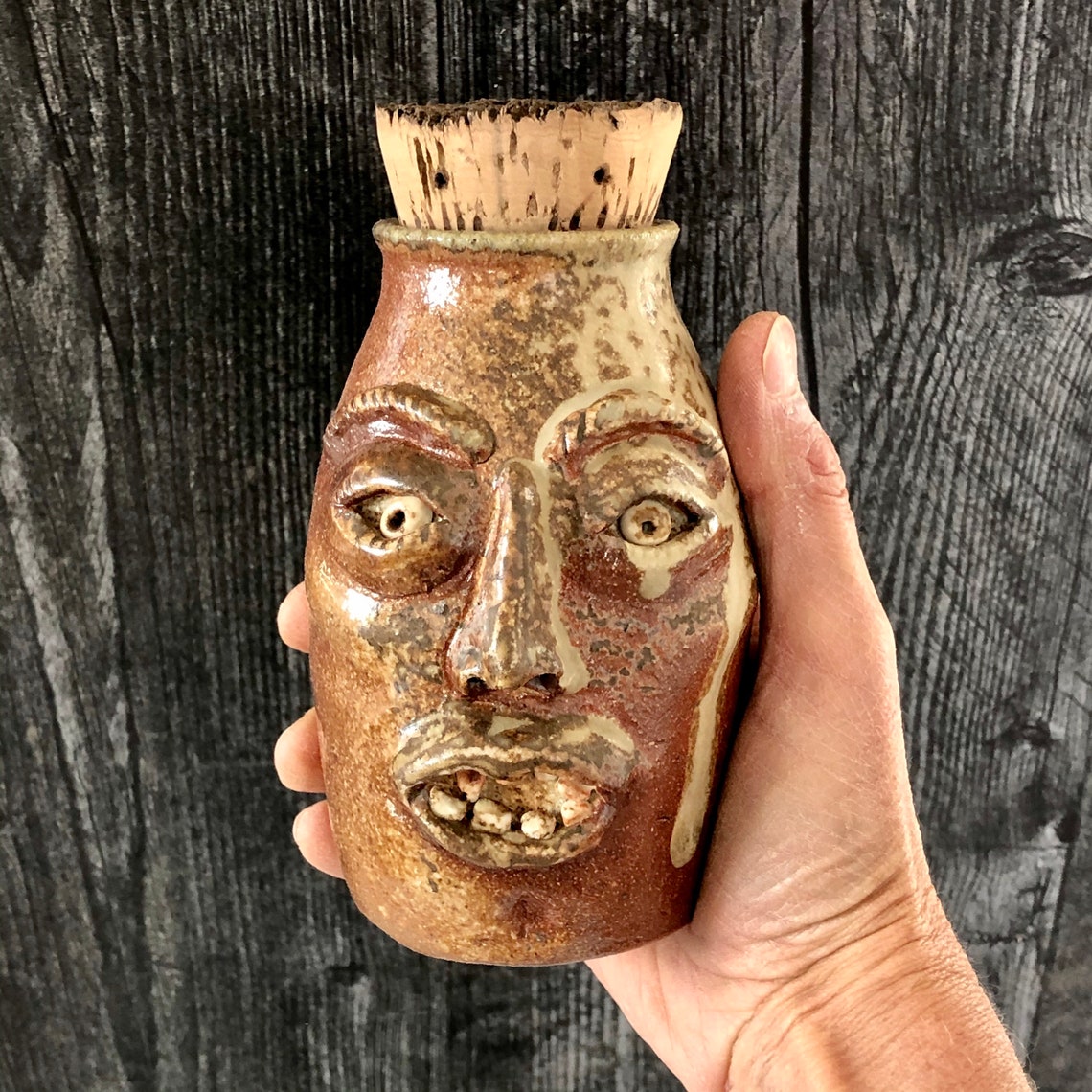 Face Pottery Jar with Cork Medicine Jar Decorative Jar Etsy