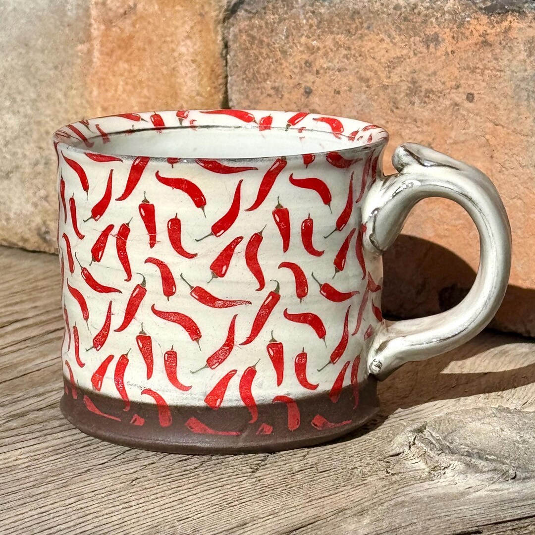 Chili Pepper Pottery Mug With Thumbrest, Hot and Spicy Coffee Mug. - Etsy