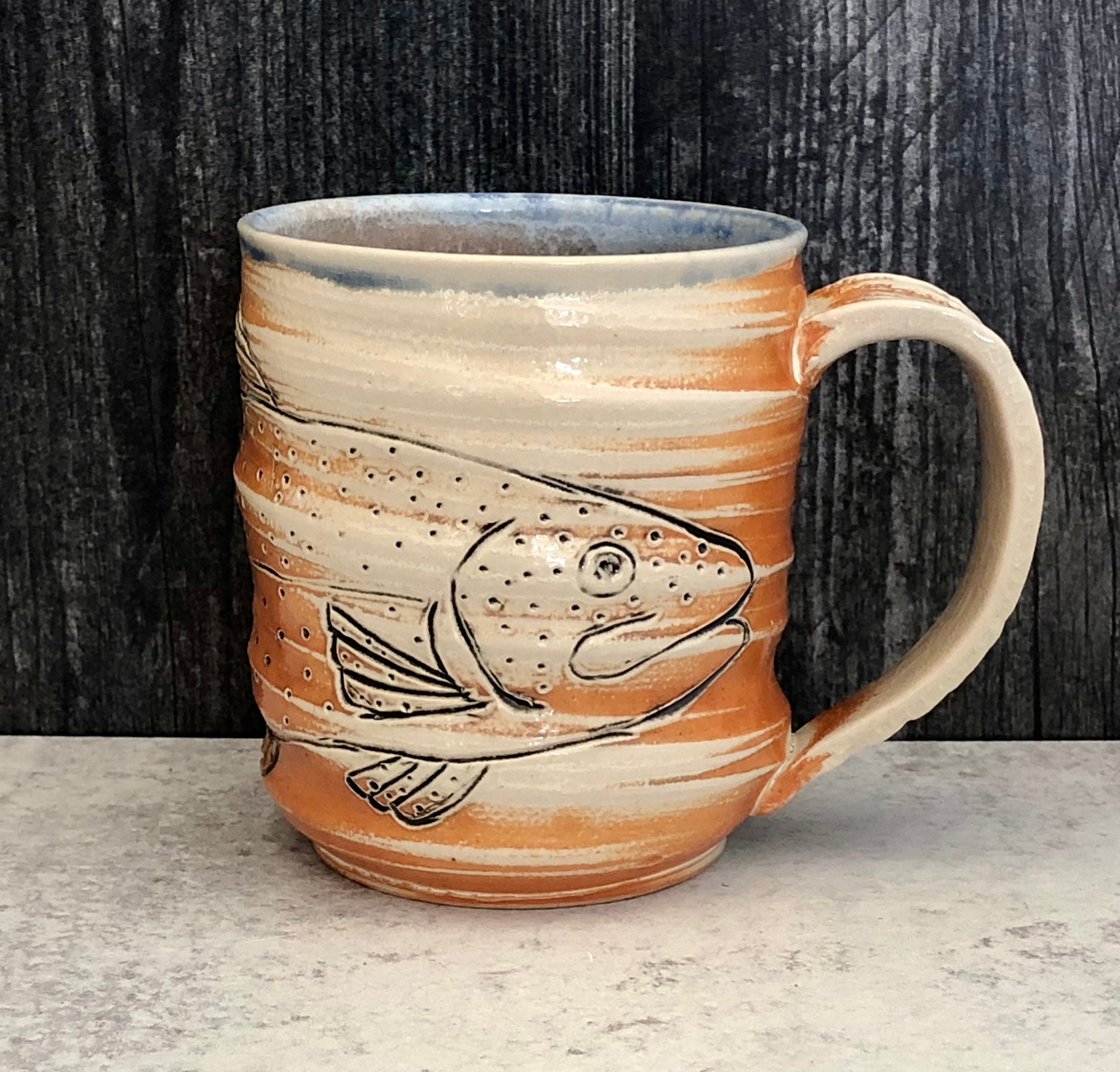 Trout Mug Fish Pottery Mug Trout Art Fishing Mug Fish Etsy