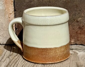 Soda Fired Mug, Stoneware Pottery Mug, Pale Yellow and Brown, Tea Mug, Gift for Her, Coffee Mug.