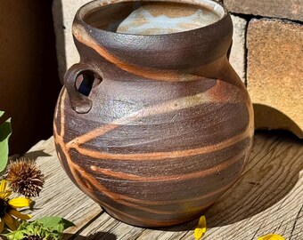 Hand Thrown Pottery Vase, Wood Fired, Rustic Style.