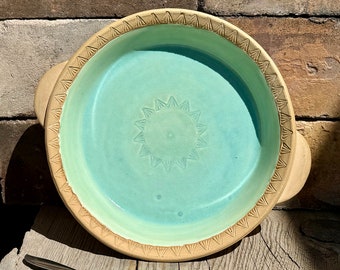 Pottery Pie Plate, Sand and Sea, Ceramic Baking Dish, Quiche Dish, Pie Serving Dish, Turquoise Pottery, For the Baker, Housewarming Gift.