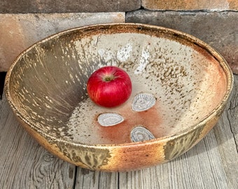 Large Serving Bowl, Wood Fired Pottery Bowl, Hand Built Ceramics, Rustic Centerpiece, Fruit Bowl, Table Decor Bowl, Cynthia McDowell