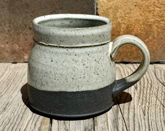Black and White Pottery Mug, Ceramic Coffee Mug, Tea Mug, Modern Minimalist Style, Wheel Thrown Mug.