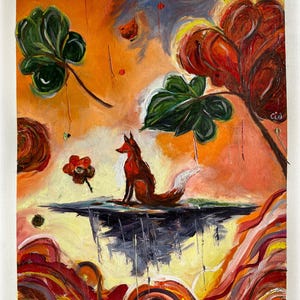 Obra original firmada / Pintura al óleo zorro arte espiritual contemporáneo / Ricardo Cid / Arte único / Inversión artística
