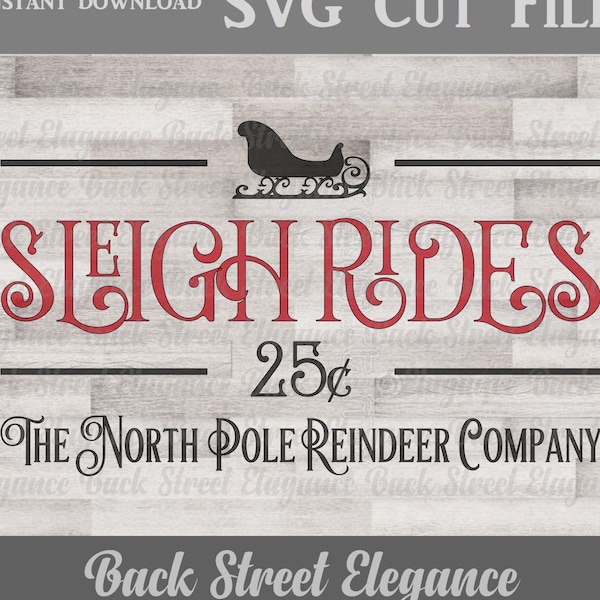 Sleigh Rides SVG - Cut File - Christmas - Wood Sign - Vinyl Decal