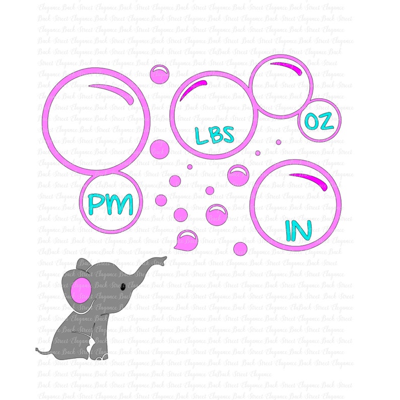Download Elephant Bubbles Birth Announcement SVG Template Cut File ...
