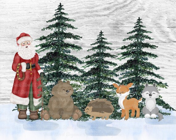 Santa Woodland Animals Sublimation Design Christmas Design - Etsy