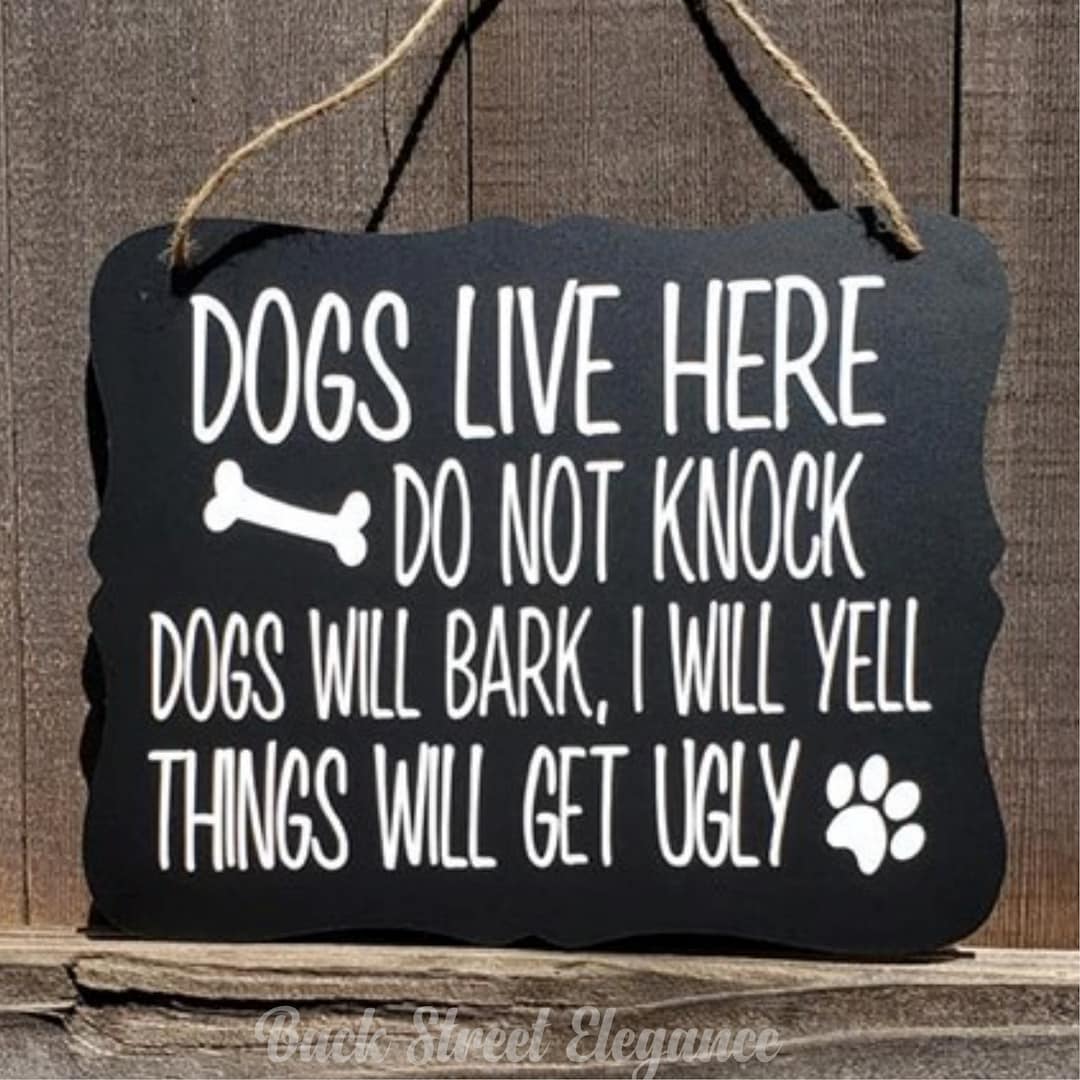 Do Not Knock Door Sign Dogs Will Bark Door Hanger Chalkboard Sign Front ...
