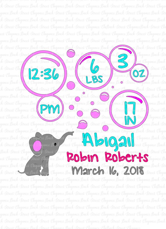 Download Elephant Bubbles Birth Announcement Svg Template Cut File Etsy