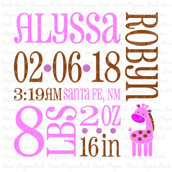 Download Giraffe Birth Announcement Svg Birth Stats Svg Birth Etsy