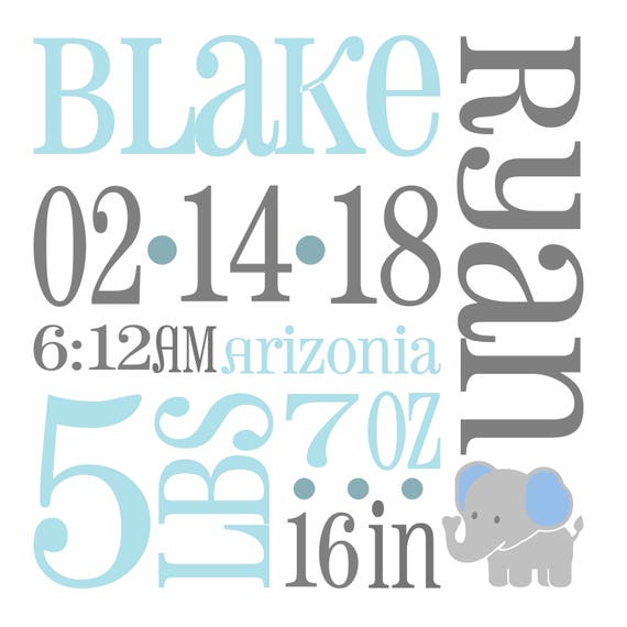 Download Elephant Baby Birth Announcement Svg Birth Stats Svg Baby Etsy